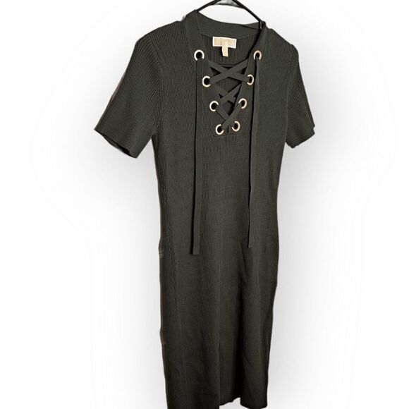 MICHAEL Michael Kors Ribbed Bodycon Dress in Green with Grommets size Sm… - Picture 2 of 6